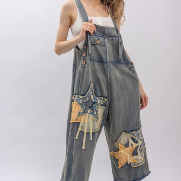 Patchwork Denim Bib Overalls - Picture 6 of 16